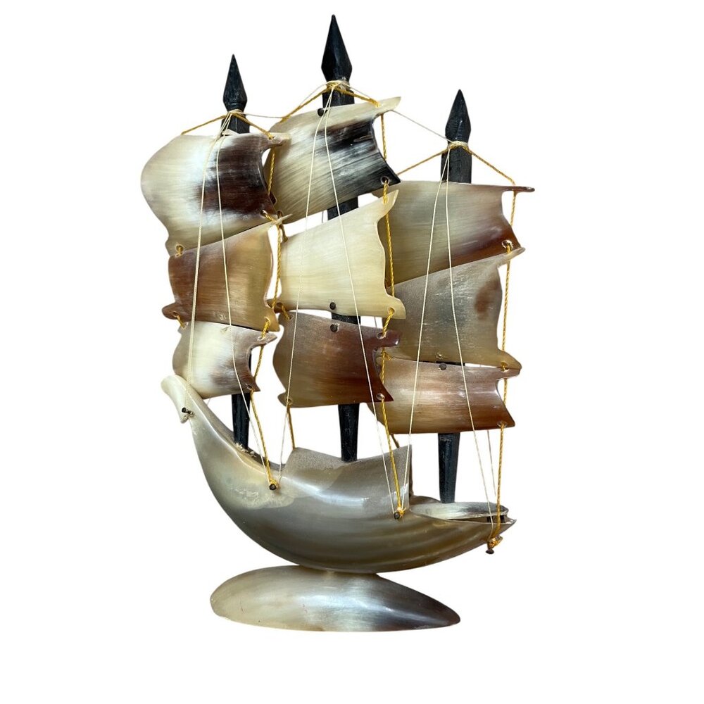VTG MCM Bull Horn Cow 8.5” Boat Sailing Clipper Nautical Ship Schooner Folk Art